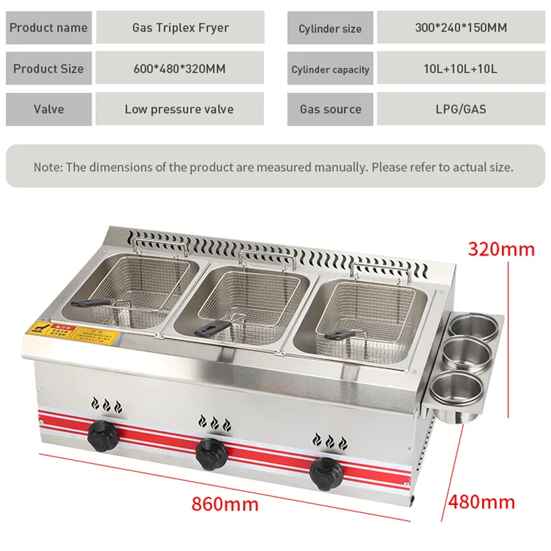 Countertop Propane Gas Fryer with 3 Tank