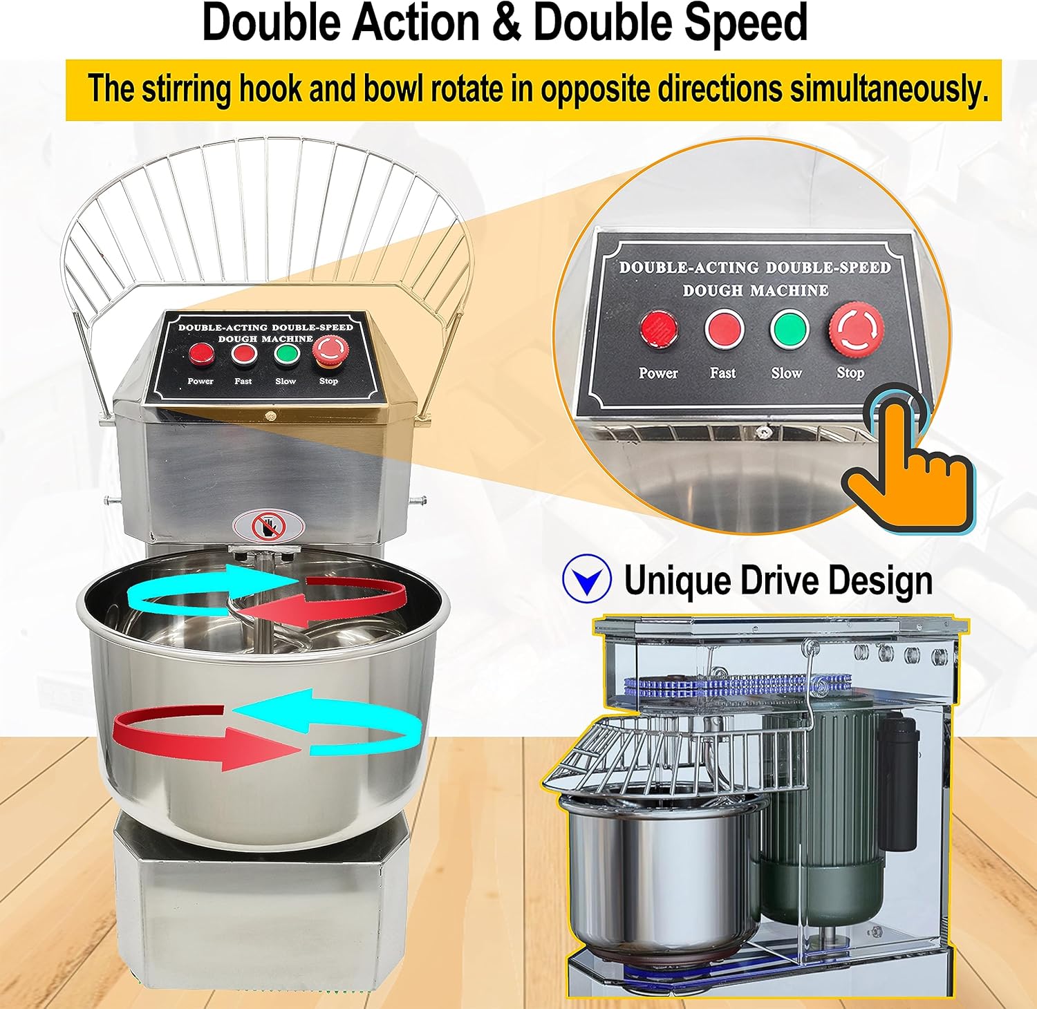 Dough Mixer, 30L Pizza Bakery Flour Mixer Machine with Double Action Double Speed, Electric Stainless Steel Dough Kneading Machine 