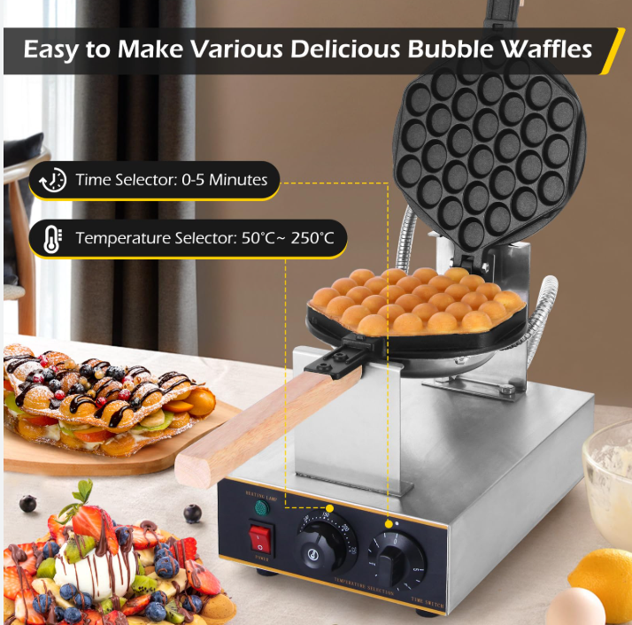  Commercial Rotating Bubble Waffle Machine Making Crepe Cone Non-Stick Cooking Electric Egg Waffle Maker