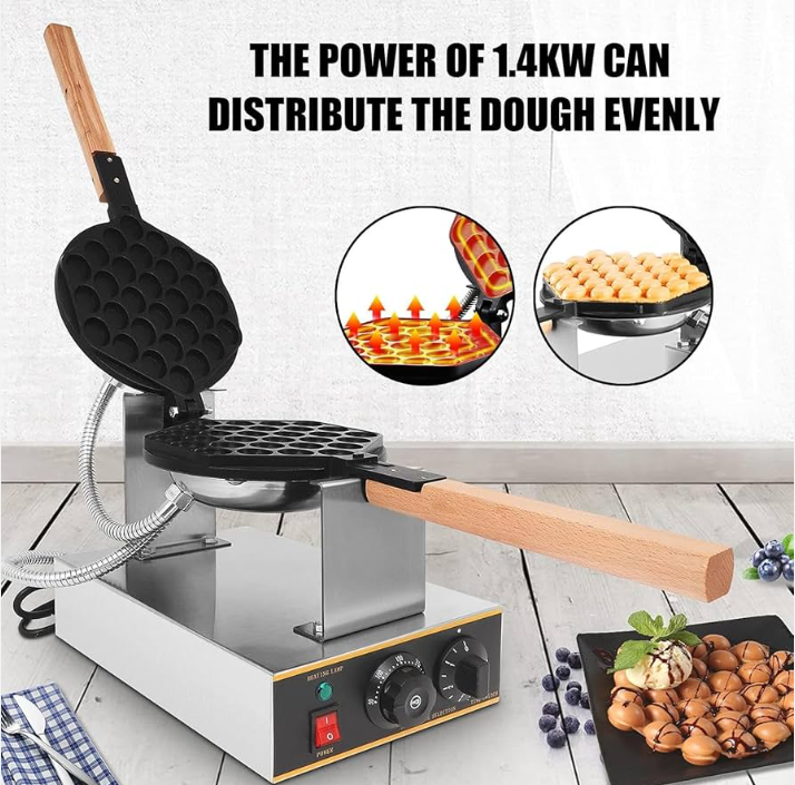  Commercial Rotating Bubble Waffle Machine Making Crepe Cone Non-Stick Cooking Electric Egg Waffle Maker