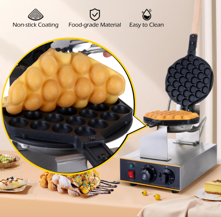  Commercial Rotating Bubble Waffle Machine Making Crepe Cone Non-Stick Cooking Electric Egg Waffle Maker