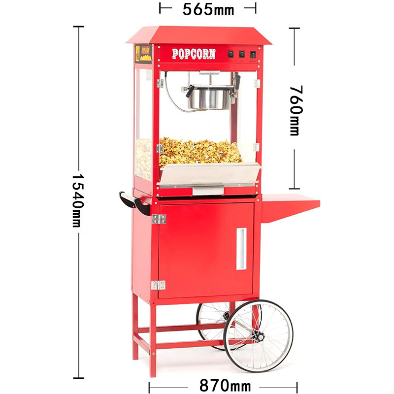 Popcorn Machine with Stand - Professional Cart Popcorn Maker Machine With 8 Oz Kettle Makes Up to 60 Cups, With Lockers for Home Movie Theater Style