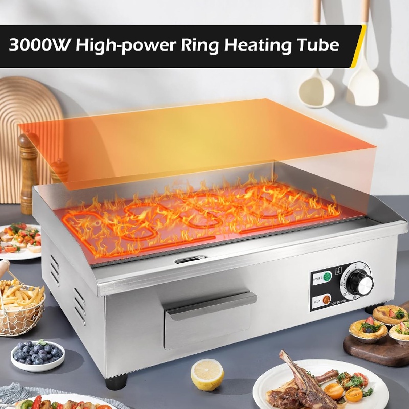 Commercial Electric Griddle Flat Top Grill Countertop Griddle 3000W 110V Stainless Steel Teppanyaki Grill Large Griddles for Restaurant Kitchen