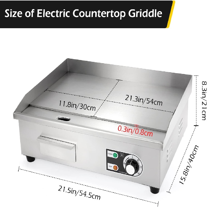 Commercial Electric Griddle Flat Top Grill Countertop Griddle 3000W 110V Stainless Steel Teppanyaki Grill Large Griddles for Restaurant Kitchen