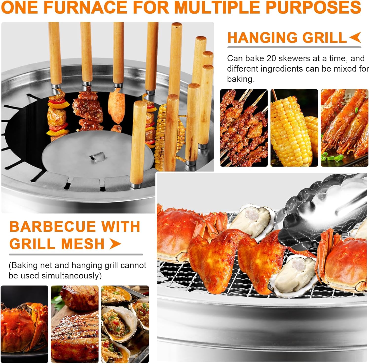  Smokeless Charcoal Hanging Kebob Grill, Stainless Steel With 20 Skewers, Portable Smokeless BBQ Charcoal Grill for Travel Camping Picnic Patio Backyard