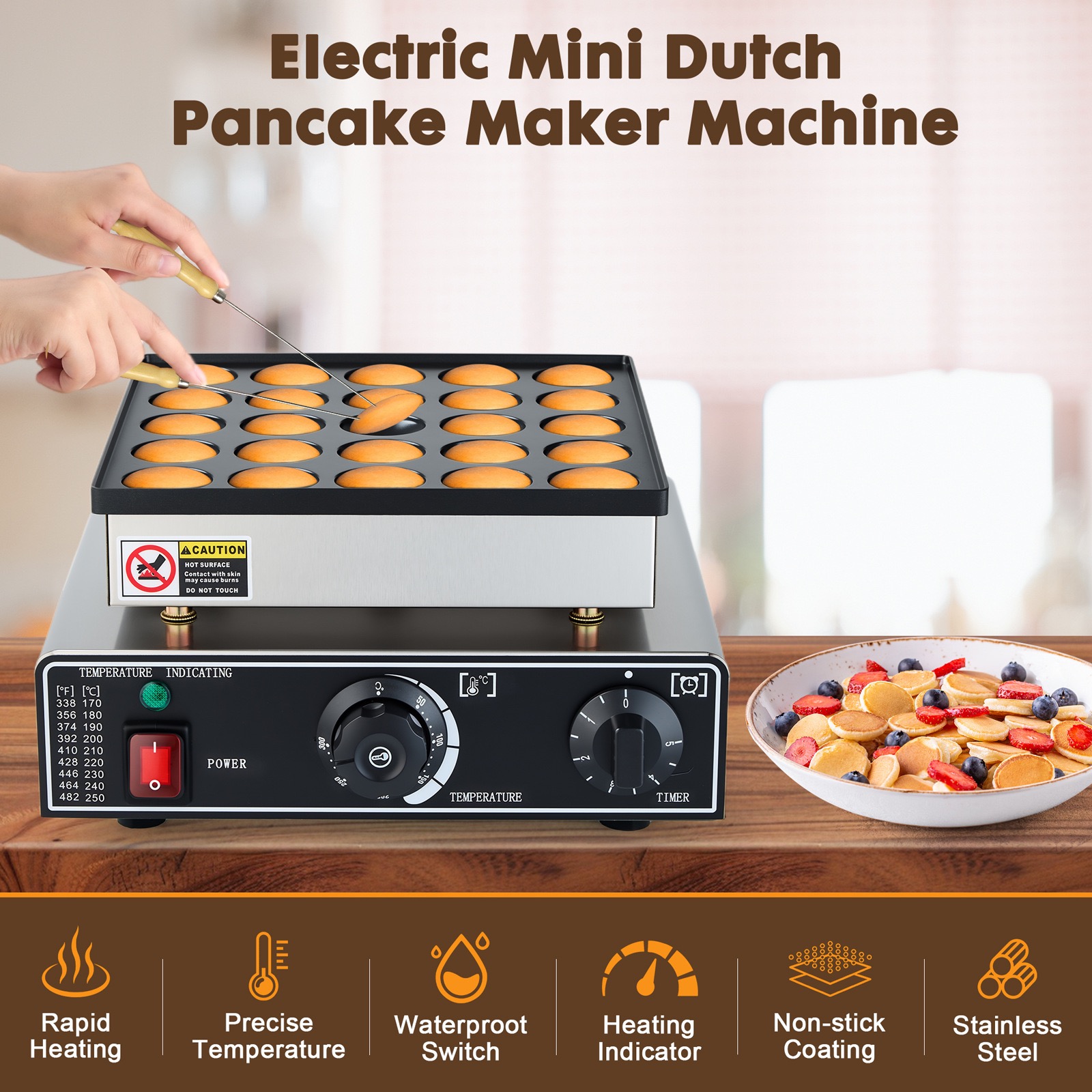 Commercial Dutch Snack Round Mini Pancakes Machine 25 Holes Pancake Machine 