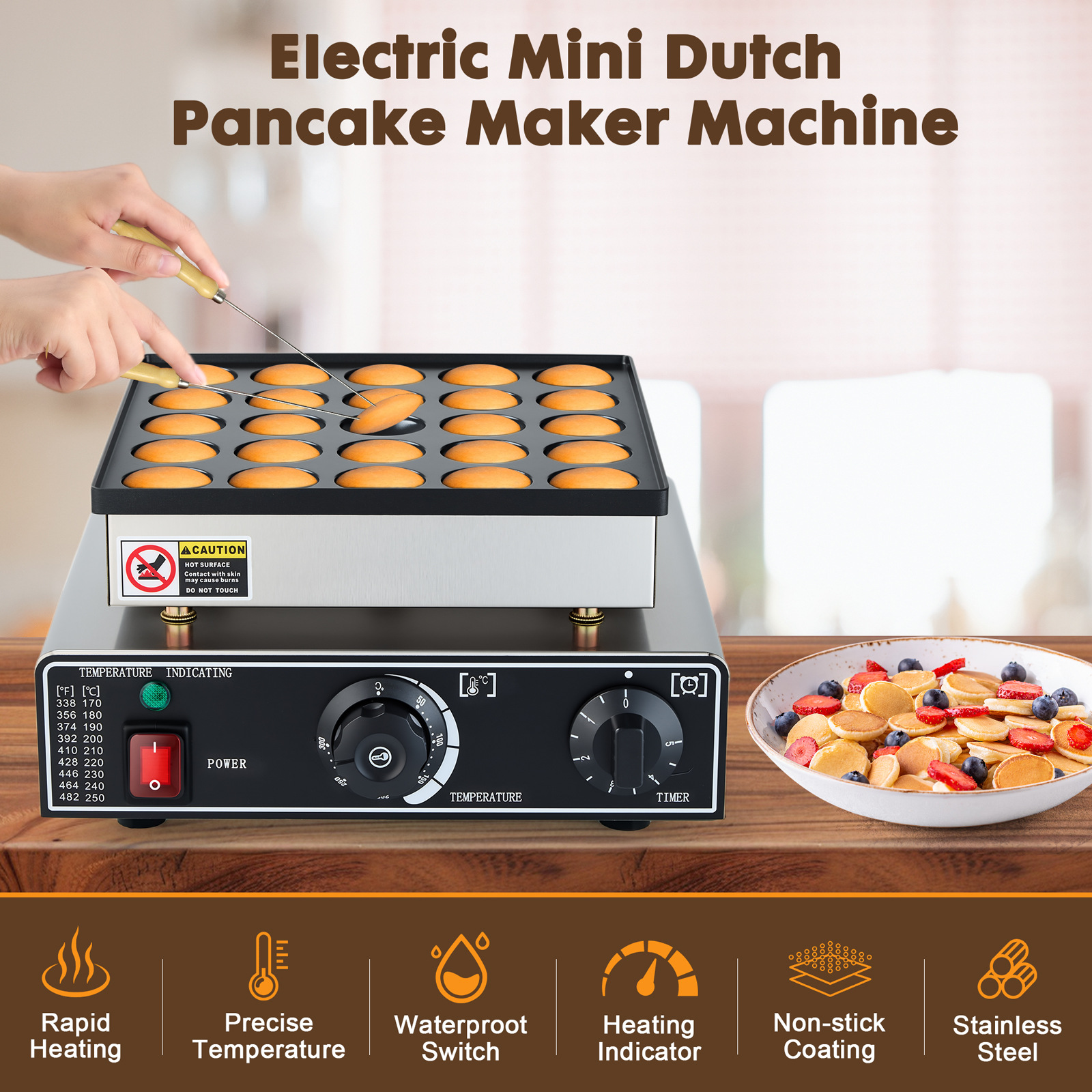 Commercial Dutch Snack Round Mini Pancakes Machine 25 Holes Pancake Machine 