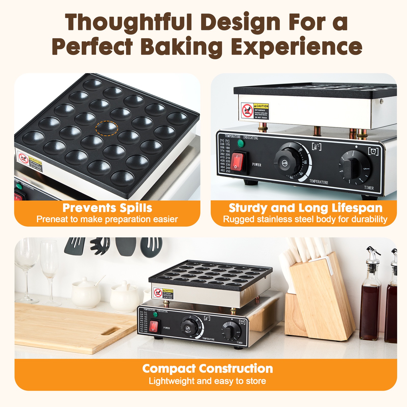 Commercial Dutch Snack Round Mini Pancakes Machine 25 Holes Pancake Machine 