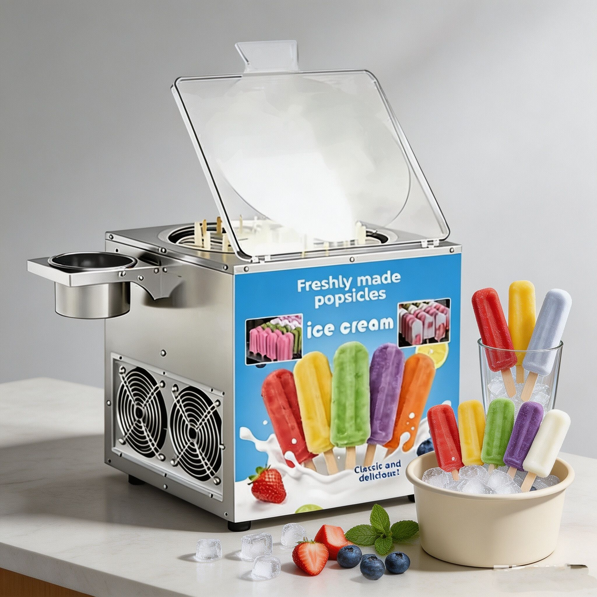 Commercial Popsicle Machine 40 Position Stainless Steel Ice Pop Maker 1200W Floor Standing Freezer for Cafe Dessert Shop