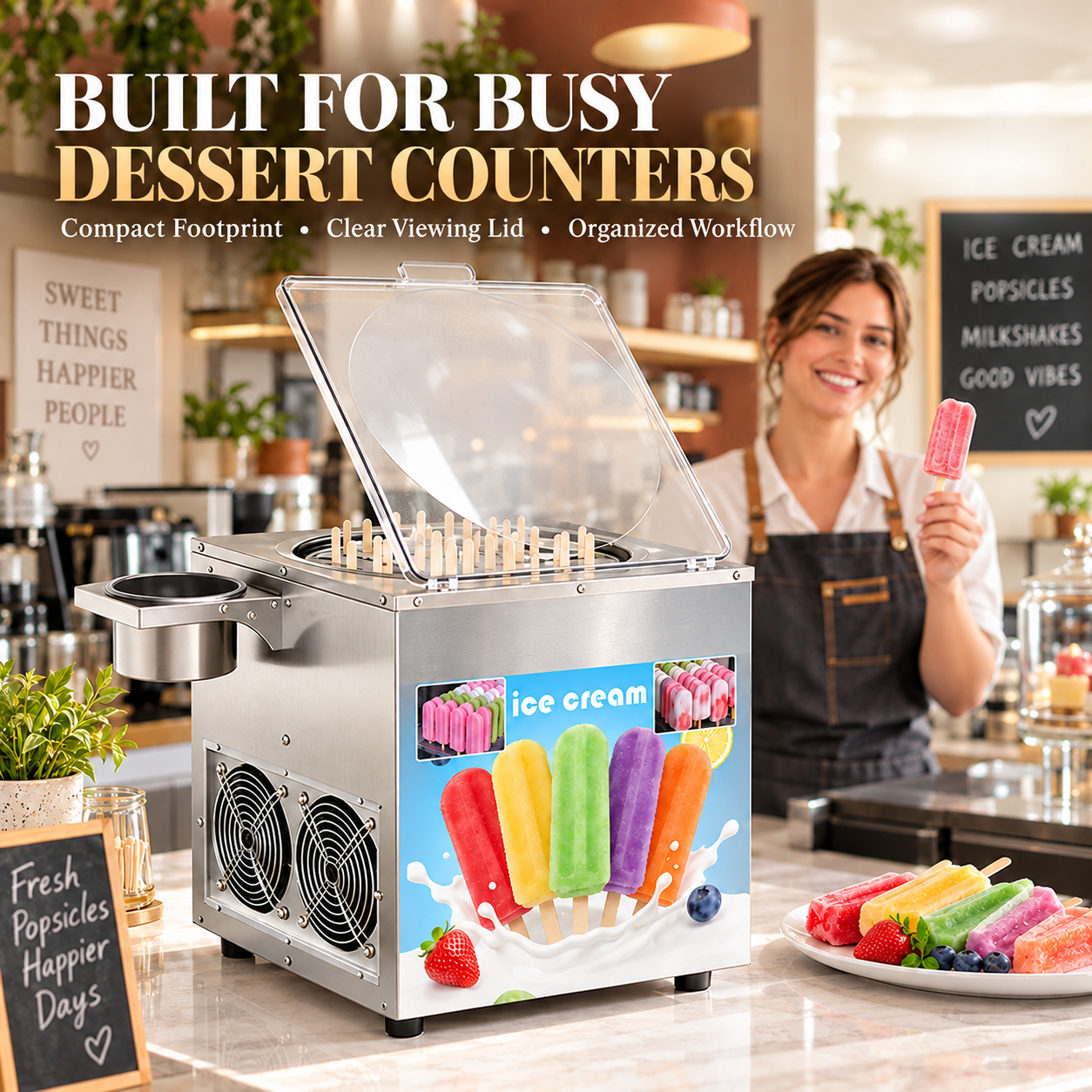 Commercial Popsicle Machine 40 Position Stainless Steel Ice Pop Maker 1200W Floor Standing Freezer for Cafe Dessert Shop
