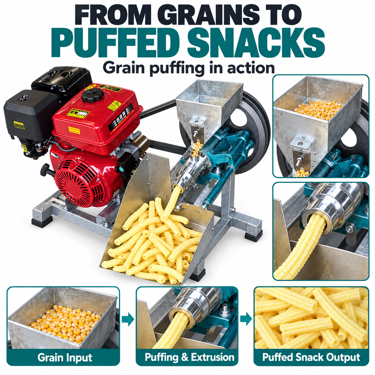 Gasoline-Powered Grain Puffing Extruder Machine 